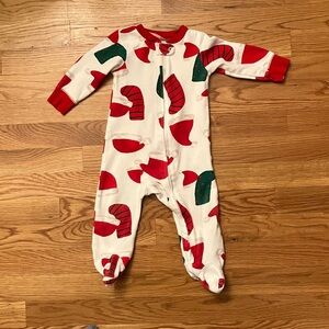 Carter's Red Green Santa hat Stocking Patterned Kids Footie 9 mo Holiday
